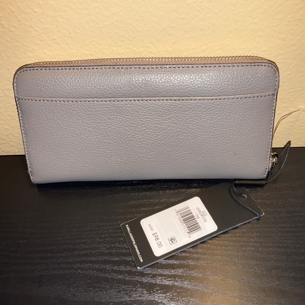 Karl Lagerfeld gray pebbled leather continental zip around wallet - Picture 4 of 11